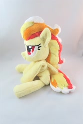 Size: 1024x1536 | Tagged: safe, artist:kazzysart, oc, oc only, oc:prism fire, pegasus, pony, beanie (plushie), female, fire pony, irl, mane of fire, mare, photo, plushie, solo