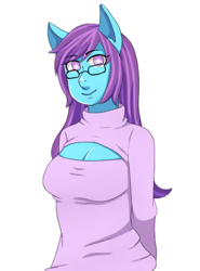 Size: 500x676 | Tagged: safe, oc, oc only, oc:phoebe, anthro, earth pony, ambiguous facial structure, anatomically incorrect, clothes, keyhole turtleneck, open-chest sweater, sweater