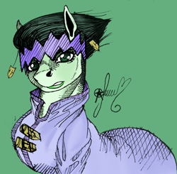 Size: 1836x1799 | Tagged: safe, artist:pantheracantus, pony, clothes, jojo's bizarre adventure, ponified, rohan kishibe, simple background