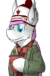 Size: 1251x1872 | Tagged: safe, artist:kamithepony, oc, oc only, bat pony, bat pony oc, beanie, canadian, clothes, coffee, hat, hoof hold, plaid, shirt, simple background, solo, transparent background, vanhoover