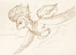 Size: 983x712 | Tagged: safe, artist:daisymane, classical hippogriff, hippogriff, my little pony: the movie, female, flying, helmet, monochrome, sketch, smiling, solo