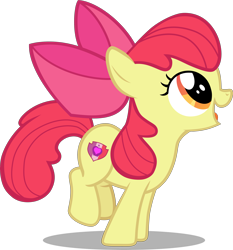 Size: 3720x4000 | Tagged: safe, artist:hendro107, apple bloom, earth pony, pony, hard to say anything, .svg available, apple bloom's bow, bow, cute, cutie mark, female, filly, hair bow, happy, looking up, open mouth, simple background, solo, the cmc's cutie marks, transparent background, vector