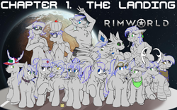 Size: 2048x1280 | Tagged: safe, artist:kassc, oc, oc only, oc:48, oc:amity, oc:appleale, oc:boleck, oc:bubbly joy, oc:burnt, oc:eissen, oc:epoch, oc:lotan, oc:luvashi, oc:milbo, oc:naisol, oc:natare, oc:queer, oc:sorren, oc:xonali, anthro, deer, lamia, original species, pony, zebra, series:survival of the fittest, anthro with ponies, armpits, featureless crotch, non-mlp oc, rimworld, zebra oc