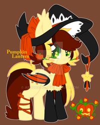 Size: 600x749 | Tagged: safe, artist:snow angel, oc, oc only, oc:pumpkin lantern, bat pony, bat pony oc, black socks, bow, clothes, hat, socks, solo, starry eyes, wingding eyes, witch hat