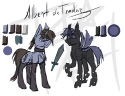 Size: 1173x894 | Tagged: safe, artist:al1-ce, derpibooru exclusive, oc, oc only, oc:albert de templar, changeling, pony, changeling oc, color, cutie mark, disguise, disguised changeling, flat colors, reference sheet, solo