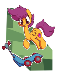 Size: 1800x2323 | Tagged: safe, artist:hedgehog-plant, scootaloo, pegasus, pony, abstract background, female, filly, scooter, solo