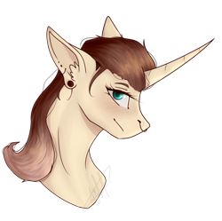 Size: 1024x1019 | Tagged: safe, artist:lastaimin, oc, oc only, unicorn, bust, curved horn, female, mare, portrait, simple background, solo, transparent background