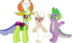 Size: 2505x1491 | Tagged: safe, artist:casanova-mew, spike, thorax, oc, oc:annie, changedling, changeling, dragon, gay, interspecies offspring, king thorax, magical gay spawn, male, parent:spike, parent:thorax, parents:thoraxspike, shipping, simple background, thoraxspike, transparent background