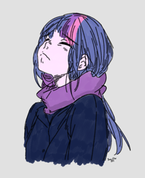 Size: 1204x1476 | Tagged: safe, artist:twilight-sparkle-things, twilight sparkle, equestria girls, clothes, coat, eyes closed, sad, scarf