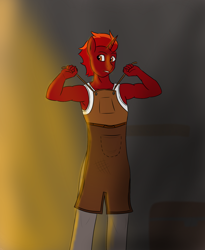 Size: 2000x2440 | Tagged: safe, artist:firefall-mlp, oc, oc only, oc:firefall, anthro, unicorn, apron, clothes, high res, leather apron, male, pants, shirt, solo, stallion