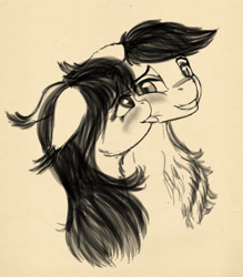 Size: 2442x2792 | Tagged: safe, artist:lunebat, oc, oc only, oc:lunette, oc:silver wind, bat pony, colt, female, licking, looking at each other, male, mare, monochrome, shipping, silvette, sketch, tongue out