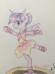 Size: 1024x1365 | Tagged: safe, artist:skybubbletheunicorn, twilight sparkle, twilight sparkle (alicorn), alicorn, ballerina, ballet, clothes, solo, traditional art, tutu, tutu cute, twilarina