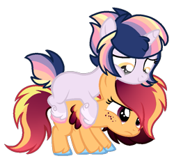 Size: 715x669 | Tagged: safe, artist:angei-bites, oc, oc only, oc:harvest daze, oc:sleepy stars, earth pony, pony, unicorn, base used, cute, female, filly, ponies riding ponies, simple background, transparent background