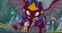 Size: 1271x672 | Tagged: safe, screencap, somnambula, sphinx (character), pegasus, pony, sphinx, daring done?, fearless, sin of pride, sin of wrath