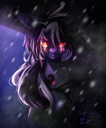 Size: 2487x3000 | Tagged: safe, artist:prettyshinegp, oc, oc only, glowing eyes, looking at you, snow, solo