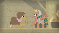 Size: 1920x1080 | Tagged: safe, screencap, somnambula, pegasus, pony, daring done?, bread, elderly, female, food, hieroglyphics, mare, unnamed pony