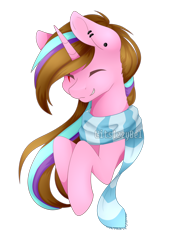 Size: 1024x1408 | Tagged: safe, artist:itsizzybel, oc, oc only, oc:twinke paint, pony, unicorn, bust, clothes, eyes closed, female, mare, portrait, scar, scarf, simple background, smiling, solo, transparent background