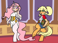 Size: 1482x1102 | Tagged: safe, artist:/d/non, oc, oc only, oc:cinnamon cider, oc:dawn, satyr, apple, female, food, offspring, parent:anon, parent:applejack, parent:oc:anon, parent:princess celestia, sweat