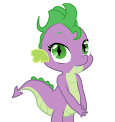 Size: 678x719 | Tagged: safe, artist:ohmbennie, barb, spike, dragon, alternate hairstyle, fangs, female, rule 63, simple background, solo, transparent background, vector