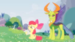 Size: 1280x719 | Tagged: safe, artist:tardifice, apple bloom, thorax, changedling, changeling, a changeling tail romance, fake, fake screencap, faker than a three dollar bill, king thorax, parody