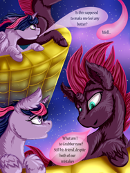 Size: 3000x4000 | Tagged: safe, artist:goldengriffiness, tempest shadow, twilight sparkle, twilight sparkle (alicorn), alicorn, pony, comic:solace, my little pony: the movie, broken horn, comic, night, stars