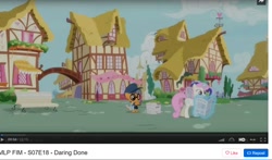 Size: 1372x809 | Tagged: safe, screencap, minuette, ruby pinch, twinkleshine, pony, daring done?, 2017, dailymotion, newspaper, opening credits, ponyville, printing press (character), september, spoiler in the source