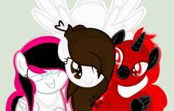 Size: 1024x655 | Tagged: safe, artist:eisabases, artist:emmazdogside, oc, oc only, oc:emma blazepup, oc:super martian, oc:zebra print, pony, base used, hug