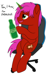 Size: 1204x1896 | Tagged: safe, artist:cloudy95, oc, oc only, pony, unicorn, alcohol, beer, chair, magic, male, simple background, solo, stallion, transparent background
