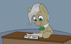 Size: 3500x2156 | Tagged: safe, artist:nudeknightart, mayor mare, earth pony, pony, desk, female, mare, simple background