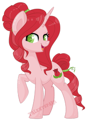 Size: 1024x1416 | Tagged: safe, artist:talentspark, oc, oc only, oc:rosevelt, pony, unicorn, cute, female, green eyes, hairband, heart eyes, mare, ocbetes, open mouth, raised hoof, redesign, simple background, solo, tail band, transparent background, wingding eyes