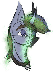 Size: 532x708 | Tagged: safe, artist:al1-ce, derpibooru exclusive, oc, oc only, oc:albert de templar, changeling, pony, changeling oc, collar, disguise, disguising, glasses, head, magic, simple background, solo, transformation, transparent background