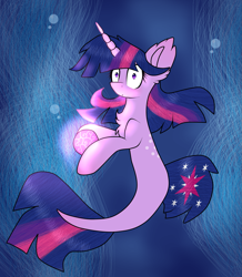 Size: 2491x2851 | Tagged: safe, artist:anuadhi, twilight sparkle, twilight sparkle (alicorn), alicorn, pony, seapony (g4), my little pony: the movie, caught, female, mare, ocean, orb, queen novo's orb, seaponified, seapony twilight, solo, species swap, thief, underwater