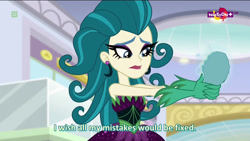 Size: 1280x720 | Tagged: safe, screencap, juniper montage, equestria girls, mirror magic, spoiler:eqg specials, juniper monstar, mirror, monstarbetes, sad, subtitles, teletoon, woobie