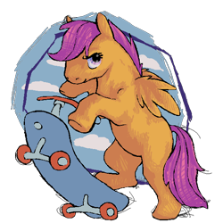 Size: 600x600 | Tagged: safe, artist:feathersandink, scootaloo, pegasus, pony, female, filly, looking at you, scooter, simple background, solo, transparent background