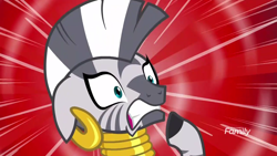 Size: 1280x720 | Tagged: safe, screencap, zecora, zebra, it isn't the mane thing about you, discovery family logo, shocked, solo