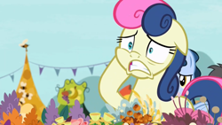 Size: 1366x768 | Tagged: safe, screencap, bon bon, sweetie drops, it isn't the mane thing about you, faic, flower