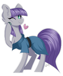 Size: 1710x2041 | Tagged: safe, artist:woonborg, maud pie, earth pony, pony, cheek fluff, chest fluff, clothes, cute, ear fluff, female, heart, mare, maudabetes, one eye closed, raised hoof, simple background, smiling, solo, standing, transparent background, when she smiles, wink