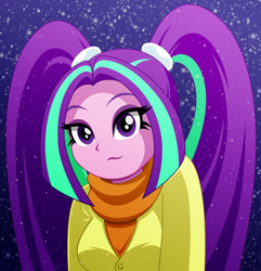 Size: 842x874 | Tagged: safe, artist:rosemile mulberry, aria blaze, equestria girls, rainbow rocks, :s, ariabetes, bust, clothes, coat, cute, female, night, scarf, smiling, snow, snowfall, solo, wavy mouth