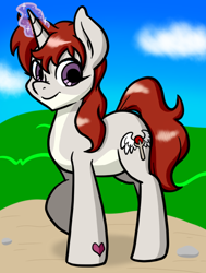 Size: 454x601 | Tagged: safe, artist:inkwell, oc, oc only, oc:vikky, unicorn, female, heart, mare, redhead