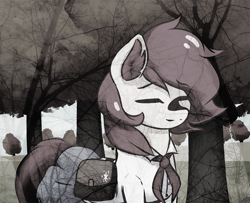 Size: 1100x894 | Tagged: safe, artist:mrscroup, oc, oc only, earth pony, pony, clothes, eyes closed, female, mare, saddle bag, sepia, skirt, solo, tree