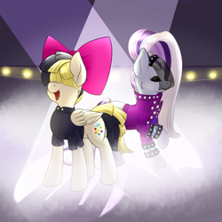 Size: 1600x1600 | Tagged: safe, artist:ray-frost, coloratura, songbird serenade, earth pony, pegasus, pony, my little pony: the movie, countess coloratura, duo, eyes closed, female, mare, open mouth