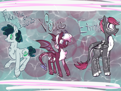 Size: 1024x768 | Tagged: safe, artist:strawberryswirlinc, oc, oc only, oc:eternity, oc:floating islands, oc:venus, hybrid, pony, interspecies offspring, next generation, offspring, parent:discord, parent:fluttershy, parents:discoshy, trio