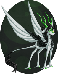 Size: 1879x2400 | Tagged: safe, artist:australian-senior, oc, oc only, oc:phillip invictus, alicorn, dracony, hybrid, kirin, pony, alternate universe, antlers, colored hooves, colored sclera, heterochromia, kirindos, leonine tail, rocket sentry, simple background, solo, unshorn fetlocks