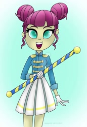 Size: 1024x1489 | Tagged: safe, artist:lavenderrain24, majorette, equestria girls, friendship games, clothes, cute, female, gradient background, hair bun, open mouth, pleated skirt, skirt, solo, watermark