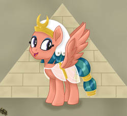 Size: 1600x1450 | Tagged: safe, artist:liniitadash23, somnambula, pegasus, pony, daring done?, clothes, cute, female, mare, movie accurate, open mouth, pyramid, see-through, smiling, solo, somnambetes, spread wings, wings