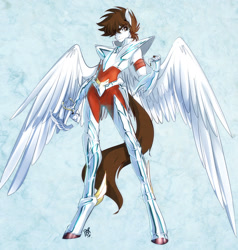 Size: 1805x1900 | Tagged: safe, artist:peritian, anthro, pegasus, unguligrade anthro, colored hooves, pegasus seiya, ponified, saint seiya