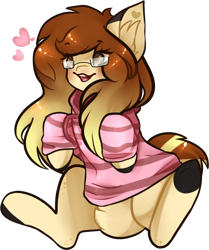 Size: 1024x1222 | Tagged: safe, artist:floofmaster, oc, oc only, oc:katie, clothes, glasses, heart, hoodie, simple background, transparent background, unshorn fetlocks