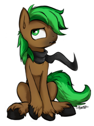 Size: 902x1200 | Tagged: safe, artist:fidzfox, oc, oc only, oc:jaeger sylva, earth pony, pony, clothes, earth pony oc, male, scarf, simple background, solo, transparent background, unshorn fetlocks, worried