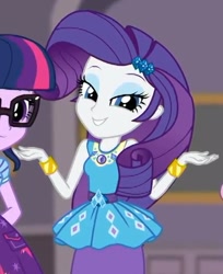 Size: 408x501 | Tagged: safe, screencap, rarity, sci-twi, twilight sparkle, better together, equestria girls, school of rock, cropped, female, geode of shielding, shrug