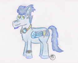 Size: 1998x1611 | Tagged: safe, artist:landmark520, soarin', pegasus, pony, colored pencil drawing, facial hair, goatee, male, solo, stallion, traditional art